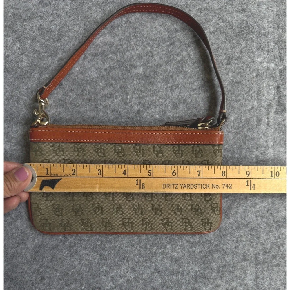 Dooney & Bourke Signature DB Logo Canvas Leather Wrislet Clutch Brown